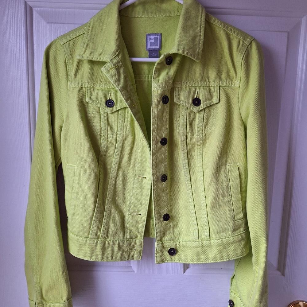 Brand new small bright chartreuse green jean jacket